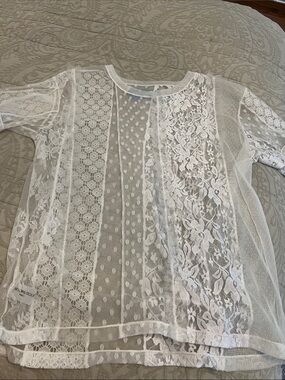 Viktor & Rolf White Sheer Lace Panel Blouse